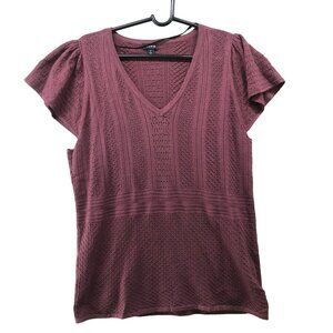 Torrid Soft Pullover Pointelle Sweater Womens 2X Burgundy Flutter Sleeve V-Neck